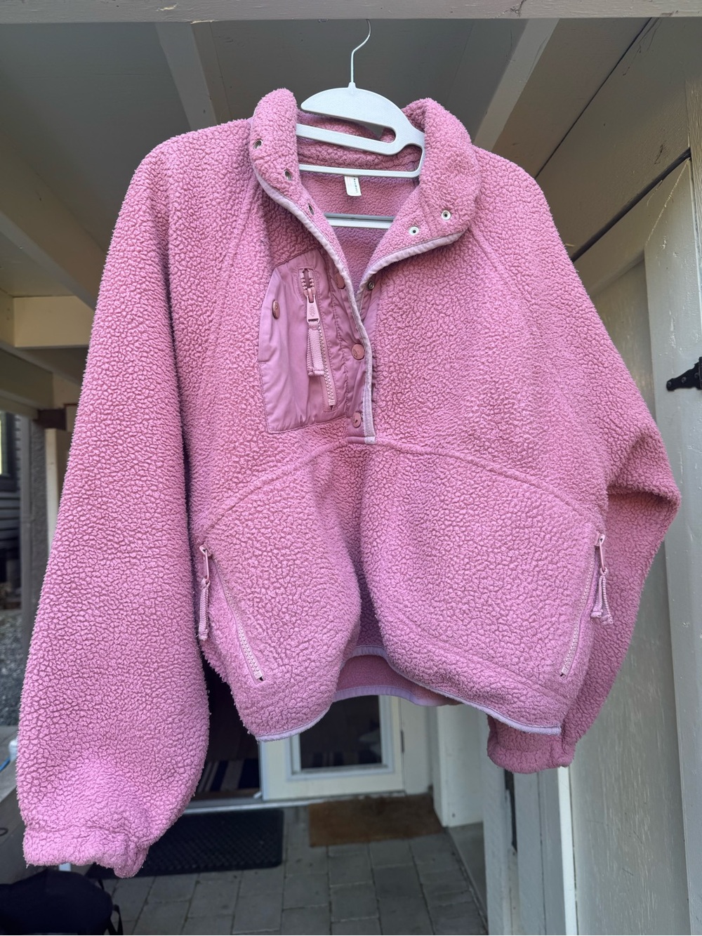 Free People Pink Hit the slopes Fleece Zip-Pocket Pullover Jacket